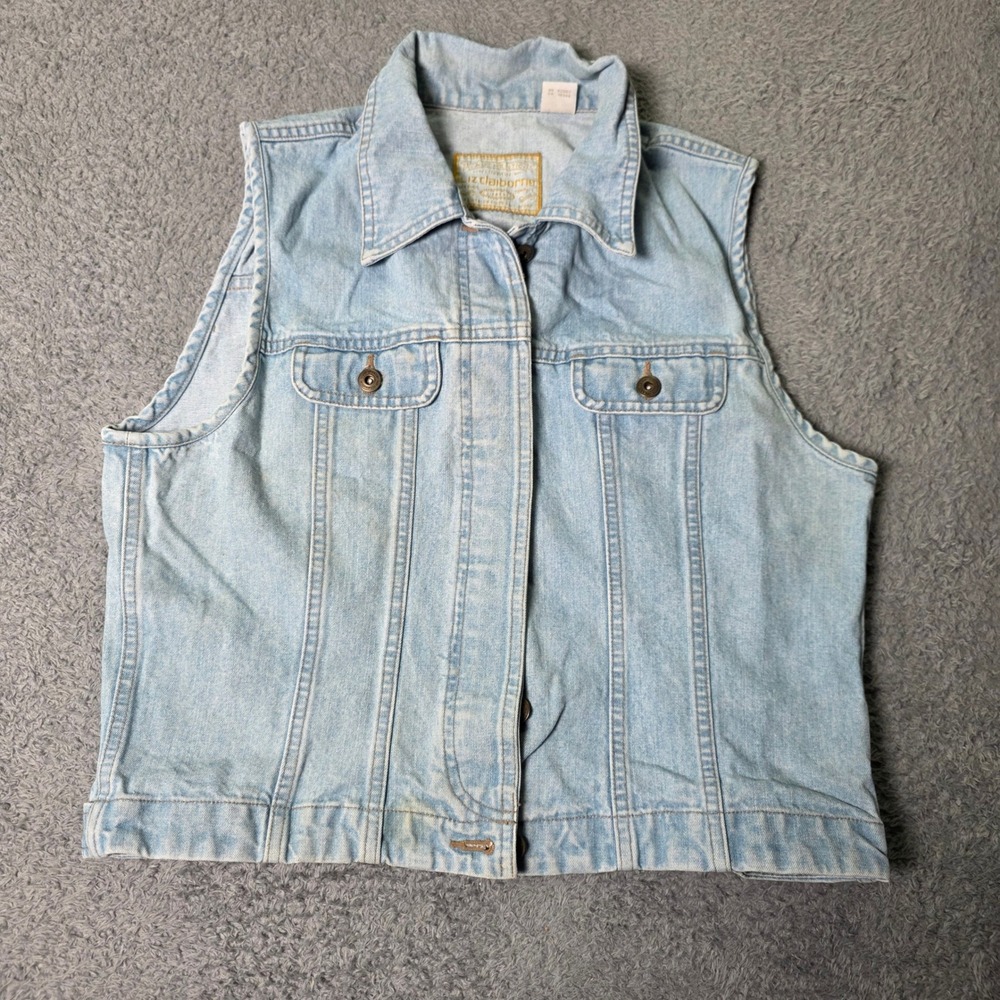 Liz Claiborne Womens Petite M Denim Vest Light Wash Blue Cotton Vintage 90s